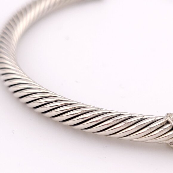 DAVID YURMAN Sterling Silver 4mm Classic Cable X Diamonds Bangle Bracelet LARGE - Picture 7 of 11